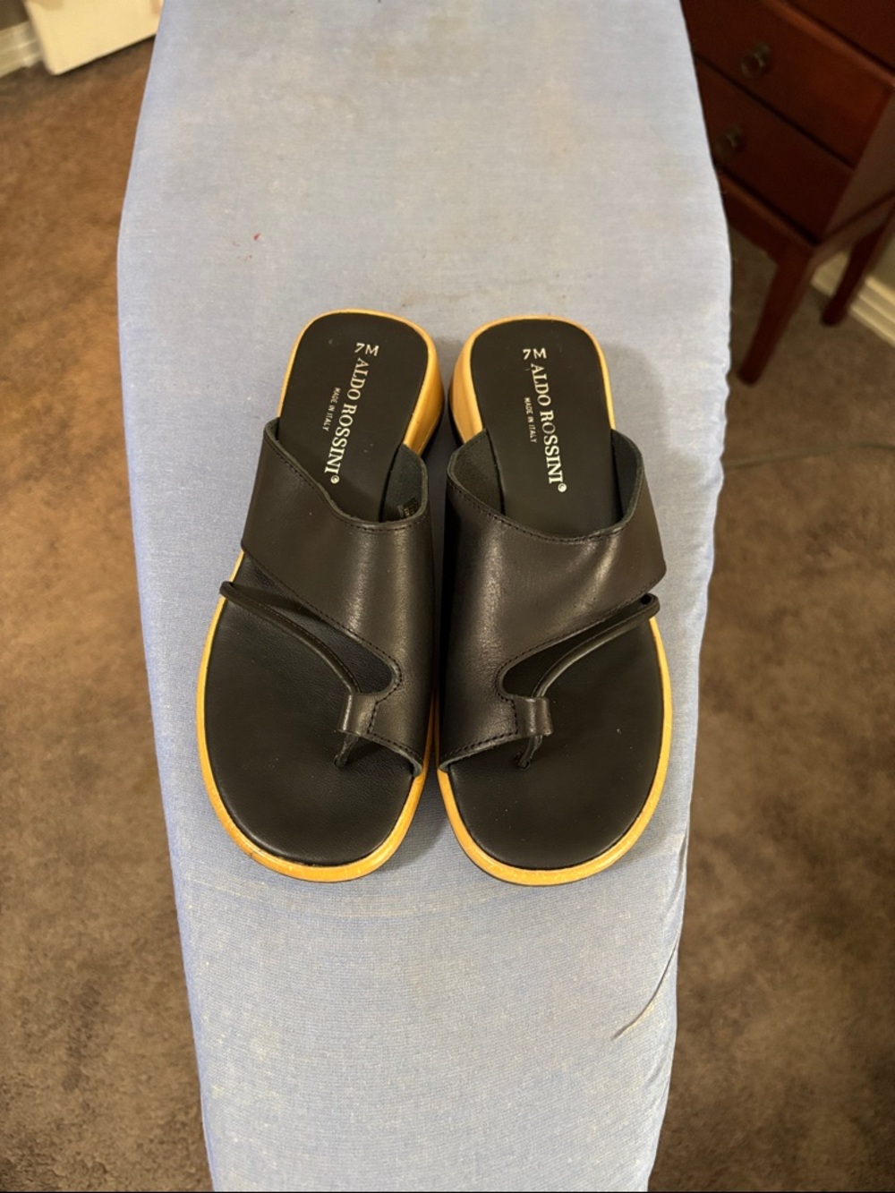 Women's Black Slide Sandals with Tan Trim
